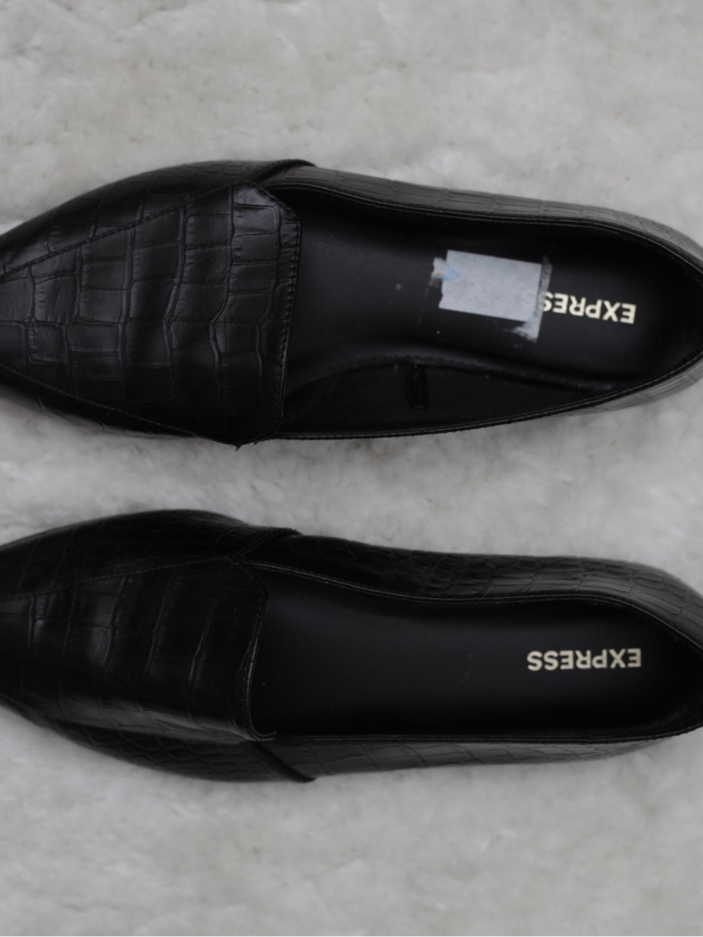 Express Black Croc-Embossed Pointed Slip-On Loafers